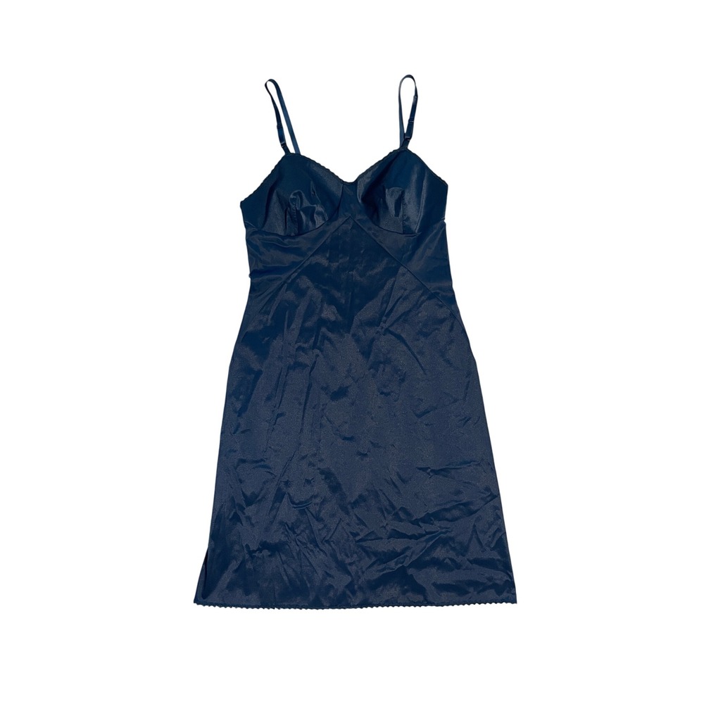 Vintage Blue Nylon Full Slip Dress Made in USA Size 34 Mid Length by Vanity Fair